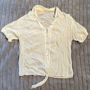 Elegant Cream Button-Down Tie-Front Shirt